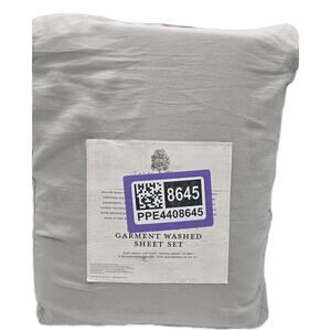 NEW Willow Road Garment Washed King Sheet Set Light Grey Distressed MINIMALIST